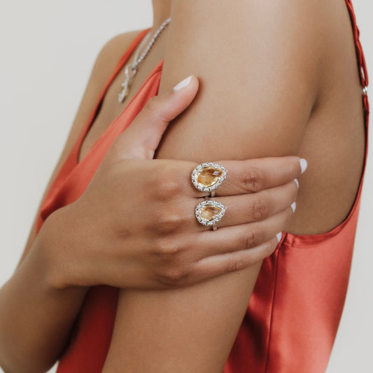 Drop Ring in Silver with Citrine, Small