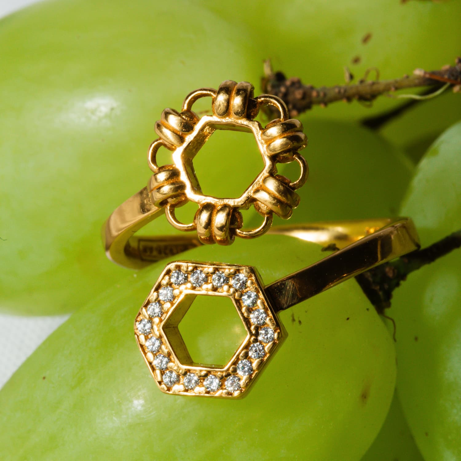 Deco Statement Ring in Gold With Pavé