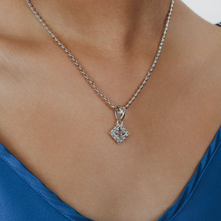 Quadra Pendant in Silver with Blue Topaz, Small