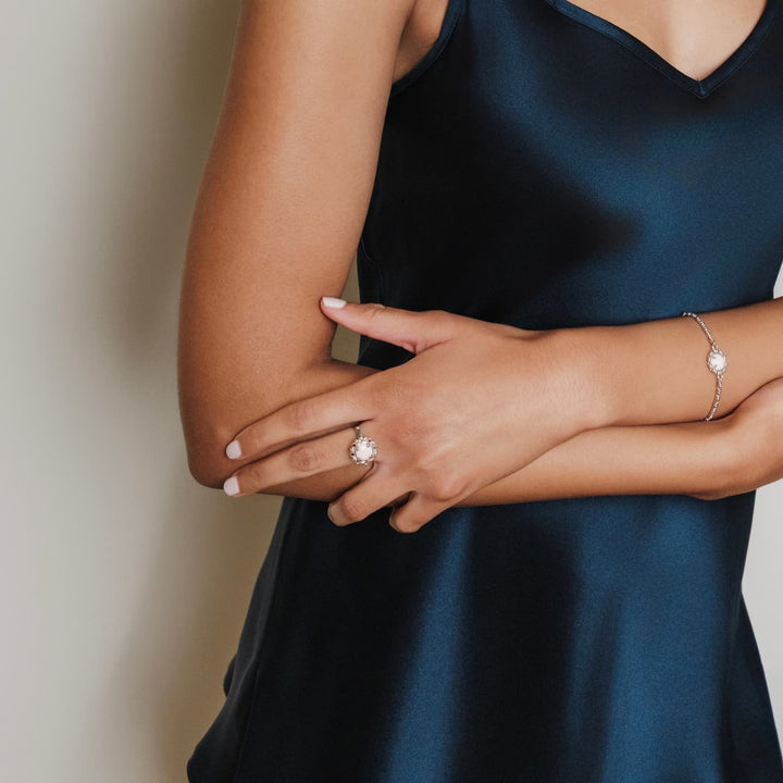 Gemma Ring in Silver with Pink Coral