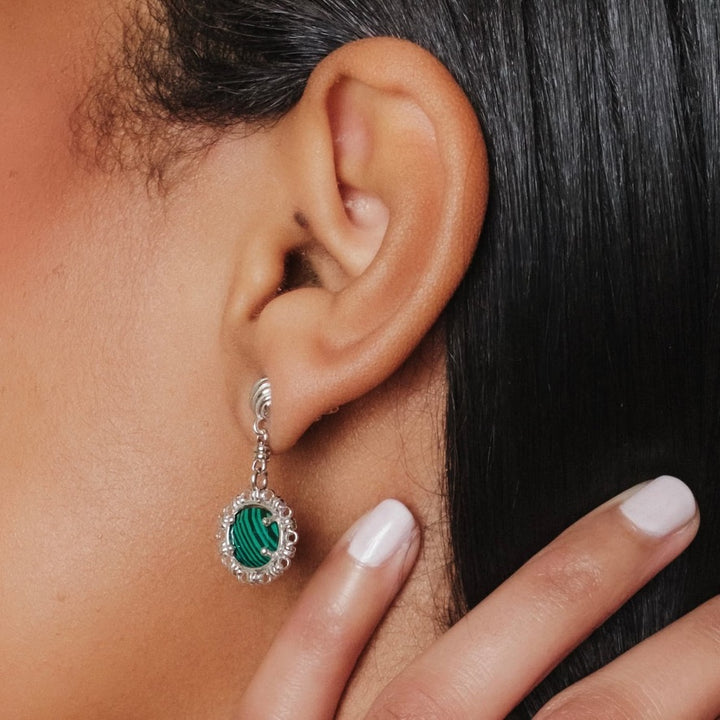 Gemma Earrings in Silver with Malachite