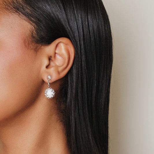 Gemma Earrings in Silver with White Agate