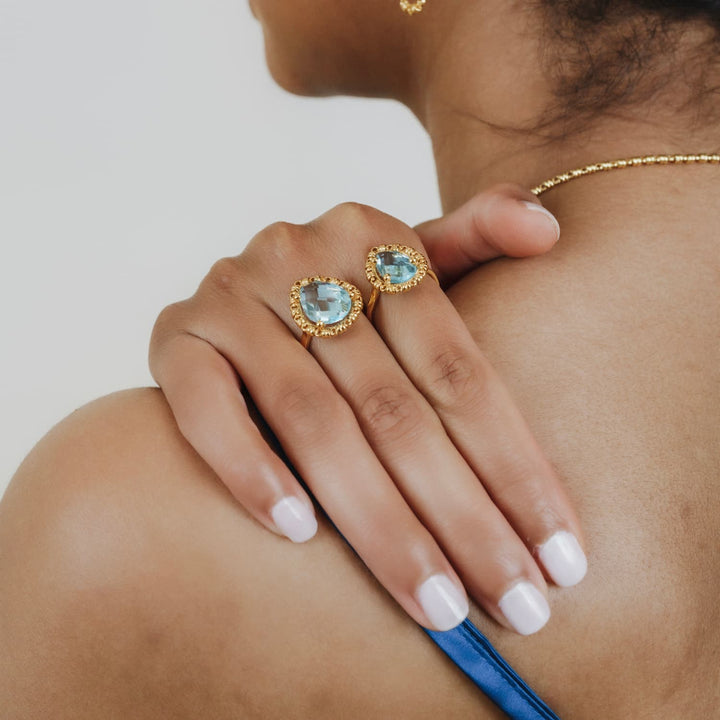 Drop Ring in Gold with Blue Topaz, Large