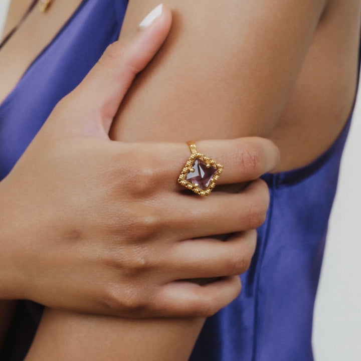 Quadra Ring in Gold with Amethyst, Large