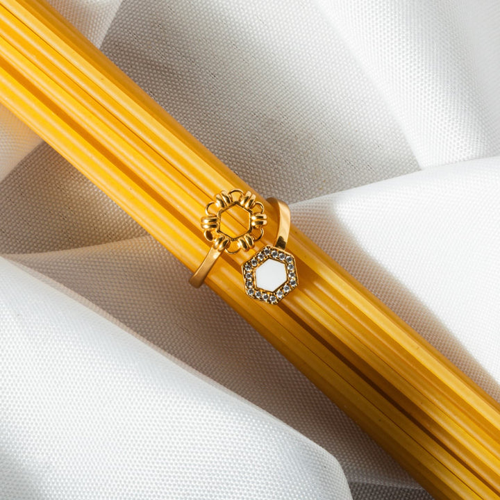 Deco Statement Ring in Gold With White & Pavé