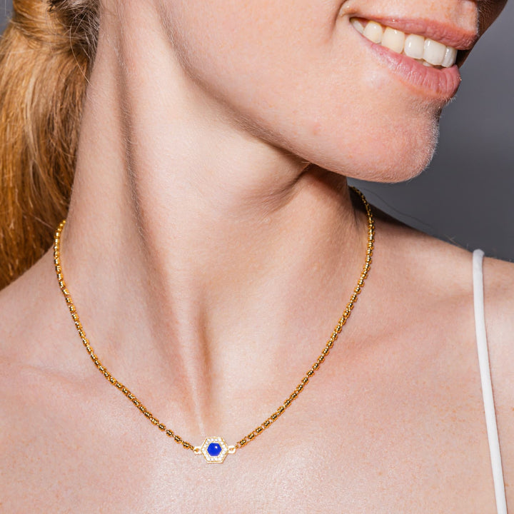 Deco Necklace in Gold With Blue, Turquoise & Pavé