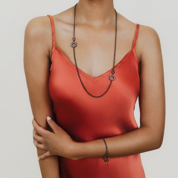 Super Deco Necklace in Black With Pavé