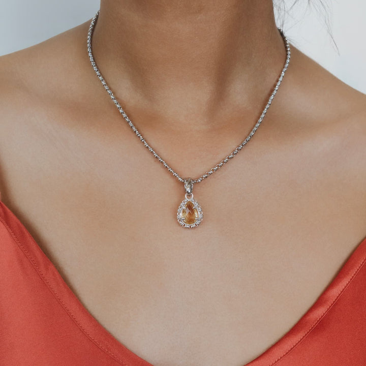 Drop Pendant in Silver with Citrine, Small
