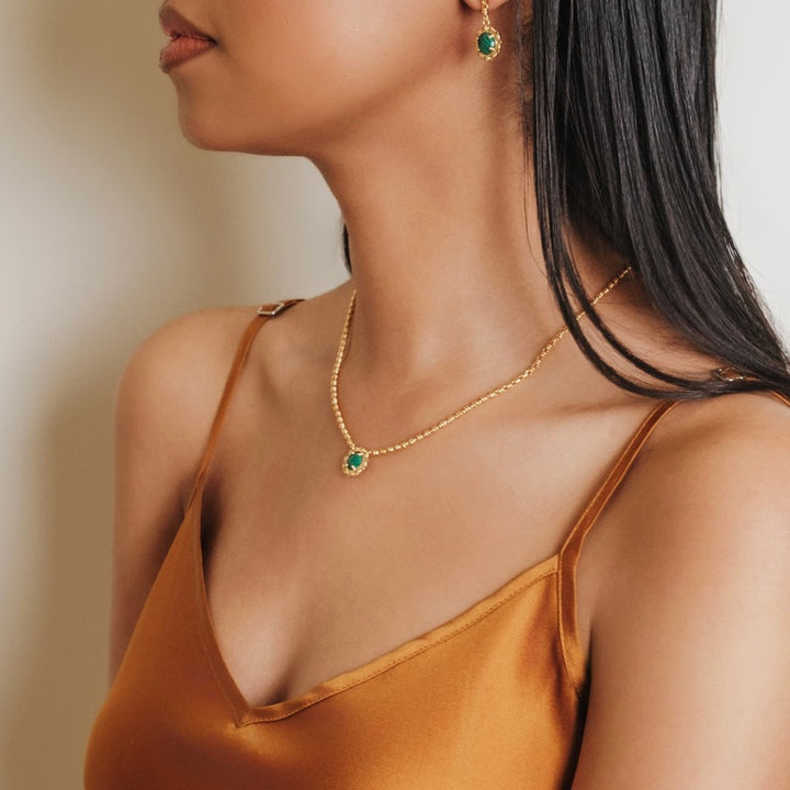 Gemma Necklace in Gold with Malachite