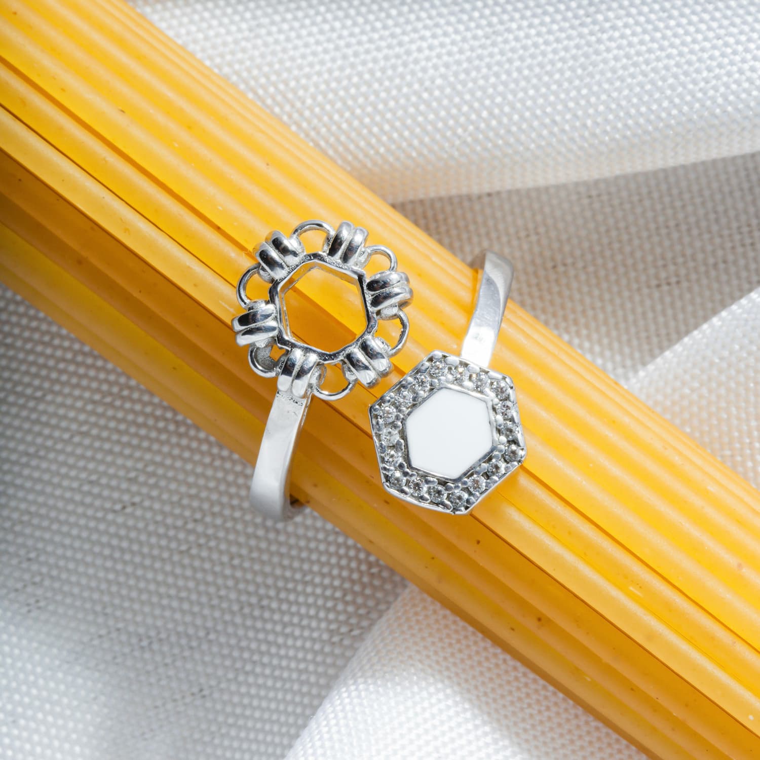 Deco Statement Ring in Silver With White & Pavé