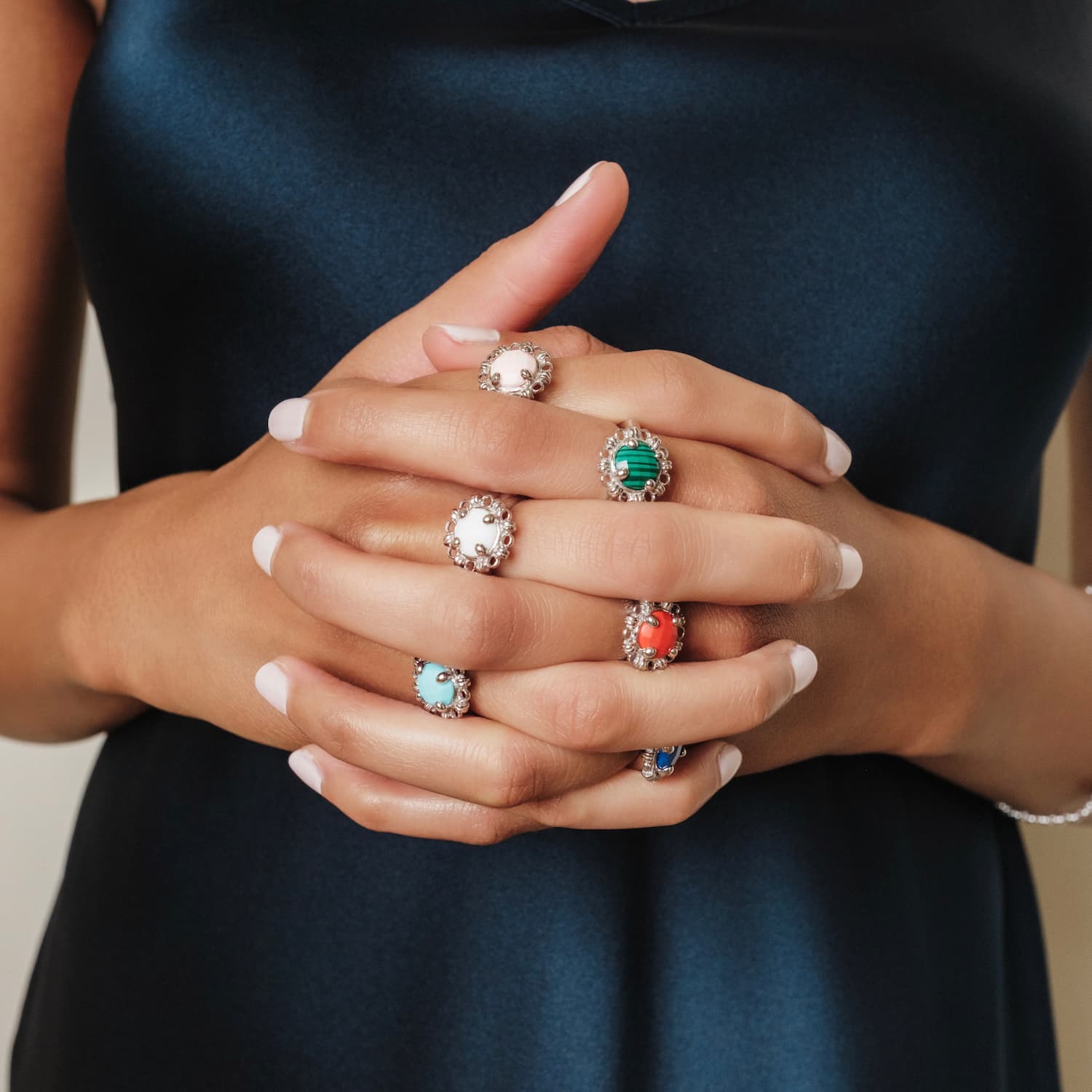 Gemma Ring in Silver with Coral
