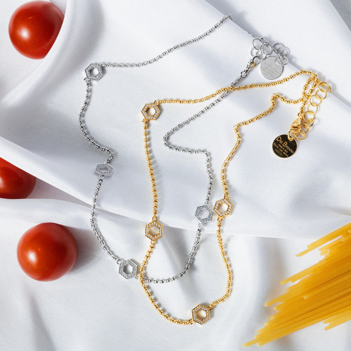 Deco Statement Necklace in Gold With Pavé