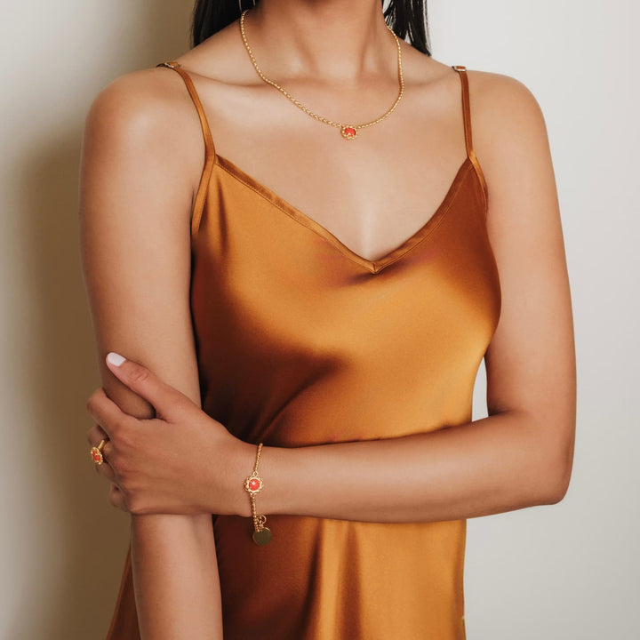 Gemma Necklace in Gold with Coral