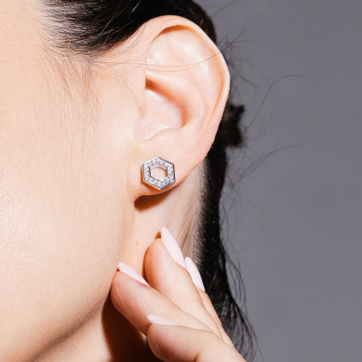 Deco Stud Earrings in Silver With Pavé