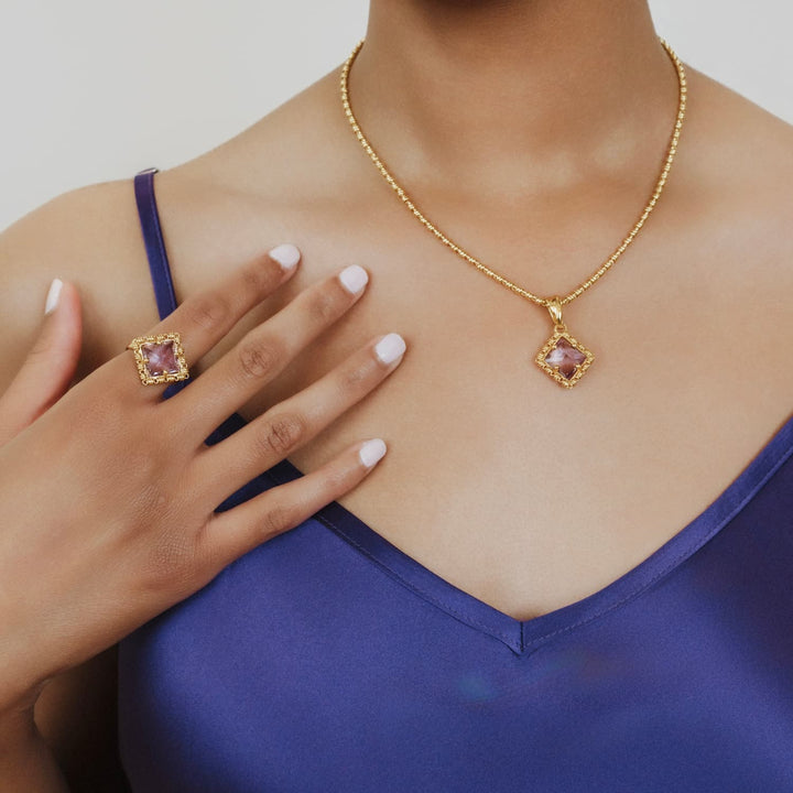 Quadra Ring in Gold with Amethyst, Large