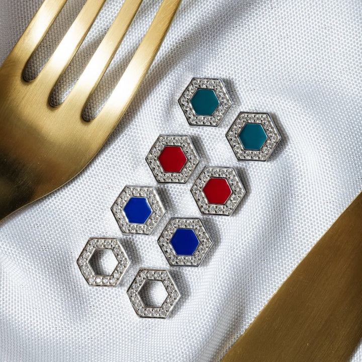 Deco Stud Earrings in Silver With Red & Pavé