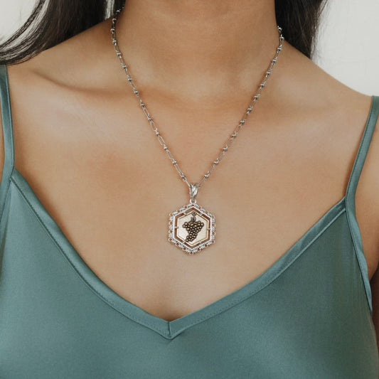 Hexagon Filary Pendant in Silver with Antique Bronze Grape Tile