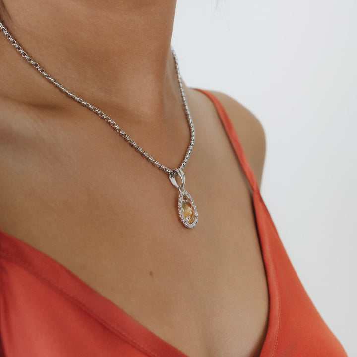Drop Pendant in Silver with Citrine, Large