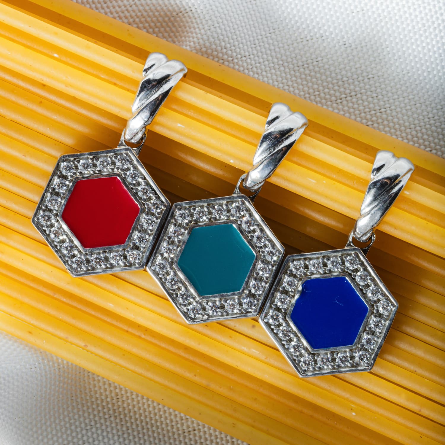Deco Pendant in Silver With Green, White & Pavé
