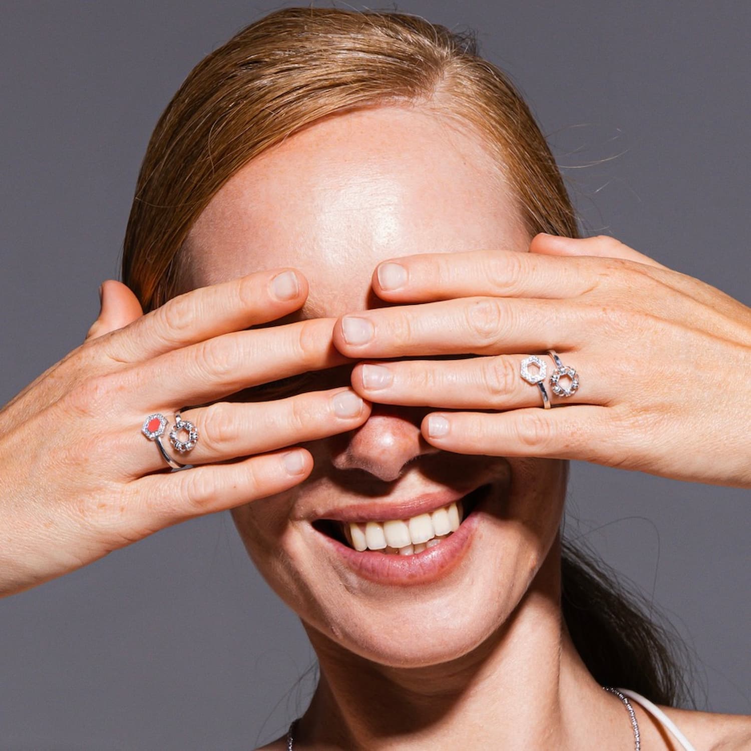 Deco Statement Ring in Silver With Coral & Pavé