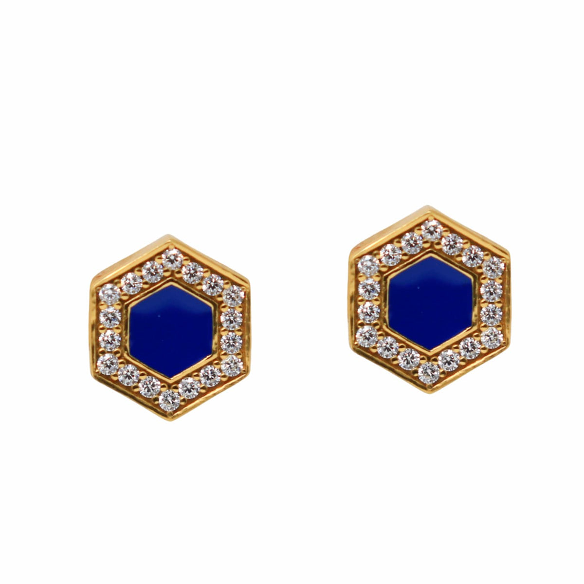 Deco Stud Earrings in Gold With Blue & Pavé