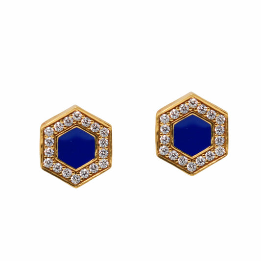 Deco Stud Earrings in Gold With Blue & Pavé