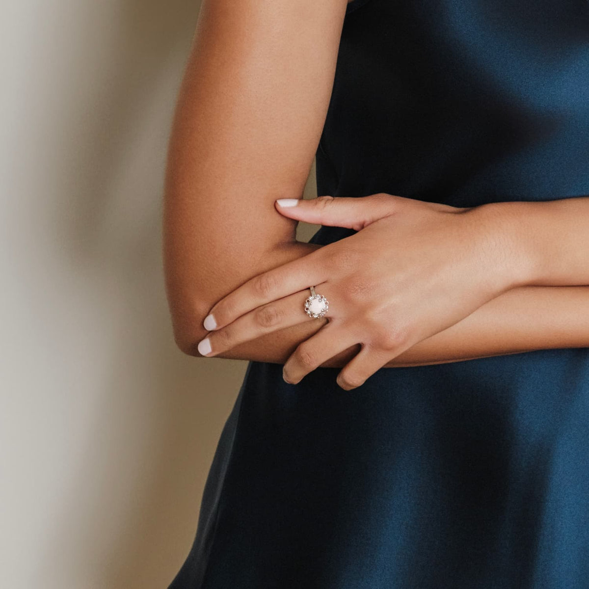 Gemma Ring in Silver with Pink Coral