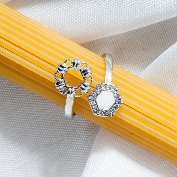 Deco Statement Ring in Silver With White & Pavé
