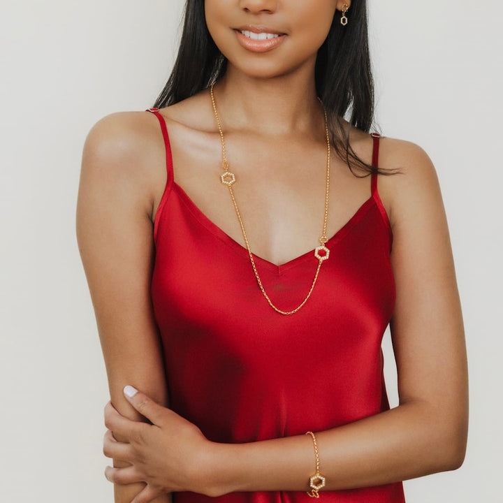 Super Deco Necklace in Gold With Pavé