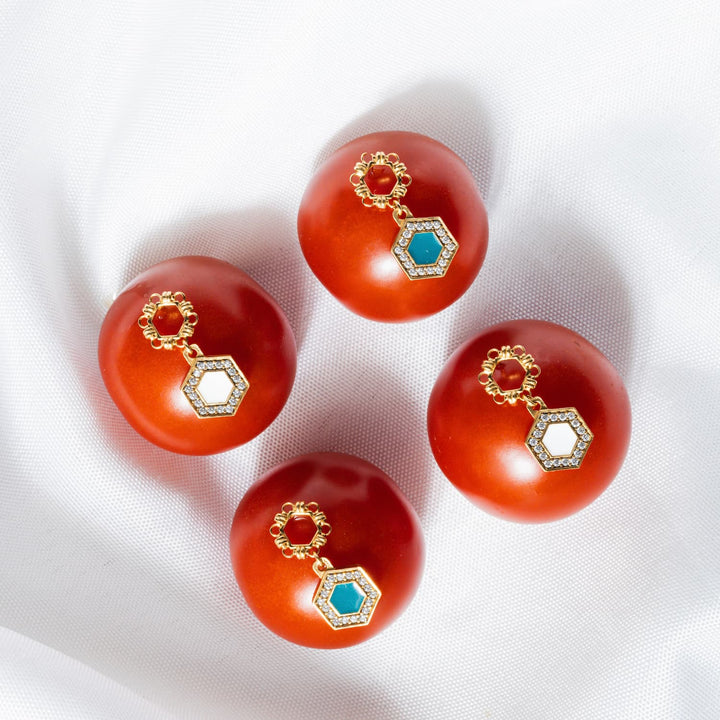 Deco Statement Earrings in Gold With White & Pavé