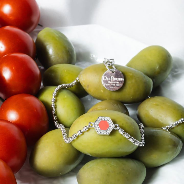 Deco Necklace in Silver With Red, Coral & Pavé