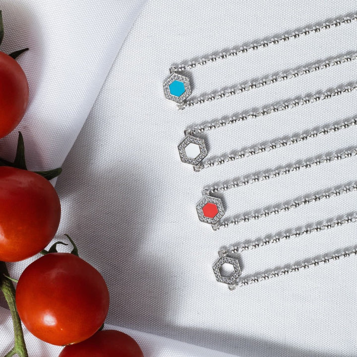 Deco Necklace in Silver With Green, White & Pavé