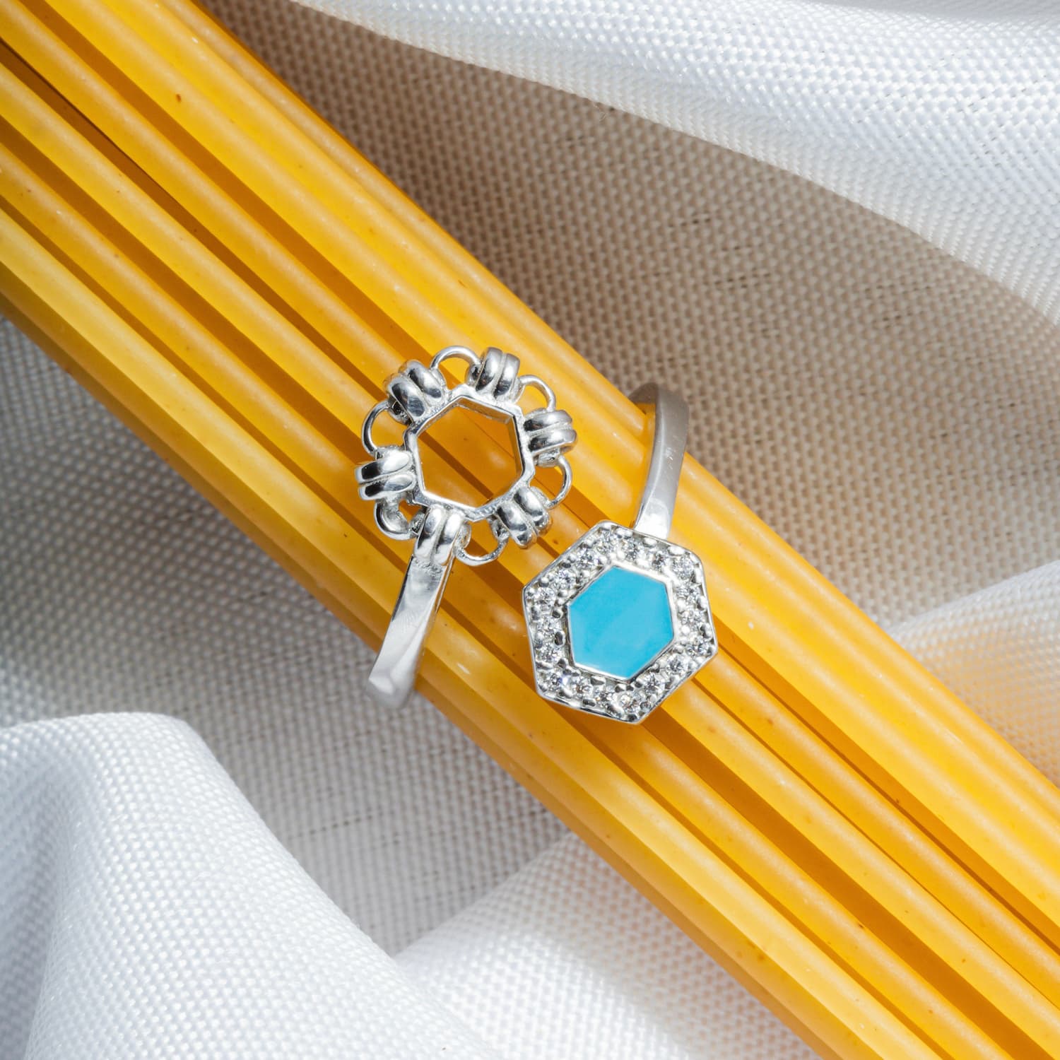 Deco Statement Ring in Silver With Turquoise & Pavé