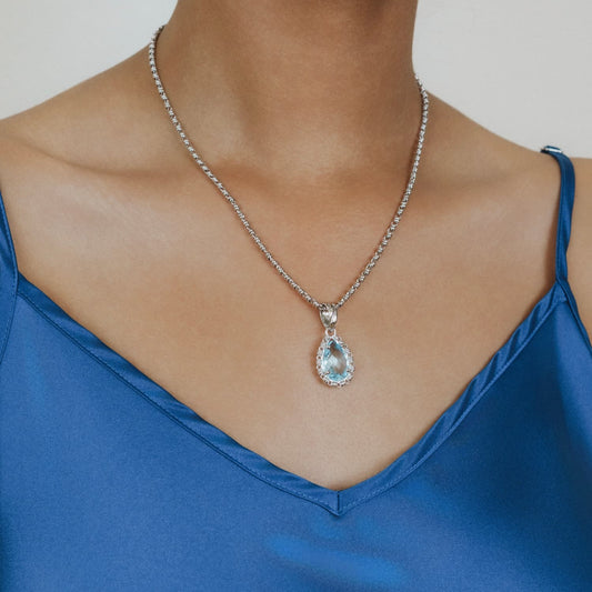 Drop Pendant in Silver with Blue Topaz, Large