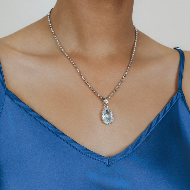 Drop Pendant in Silver with Blue Topaz, Large