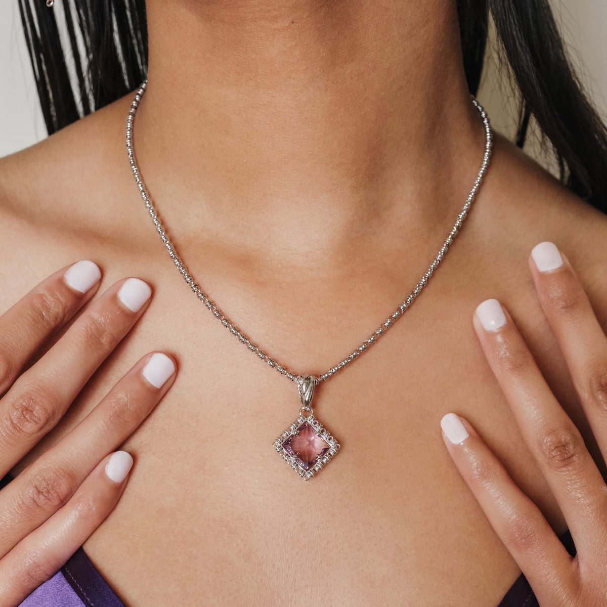 Quadra Pendant in Silver with Amethyst