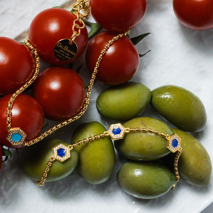 Deco Statement Bracelet in Gold With Blue, Turquoise & Pavé