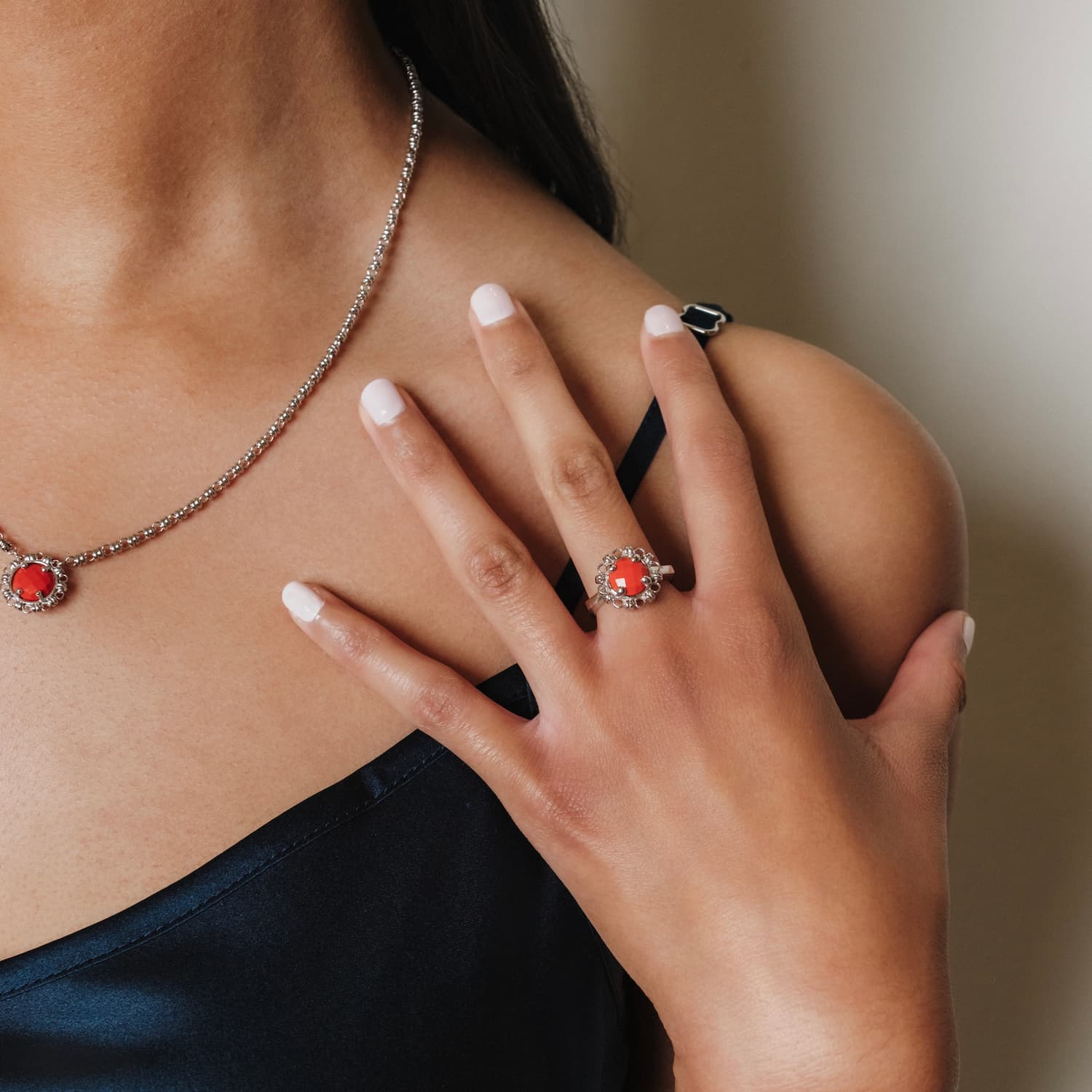 Gemma Ring in Silver with Coral