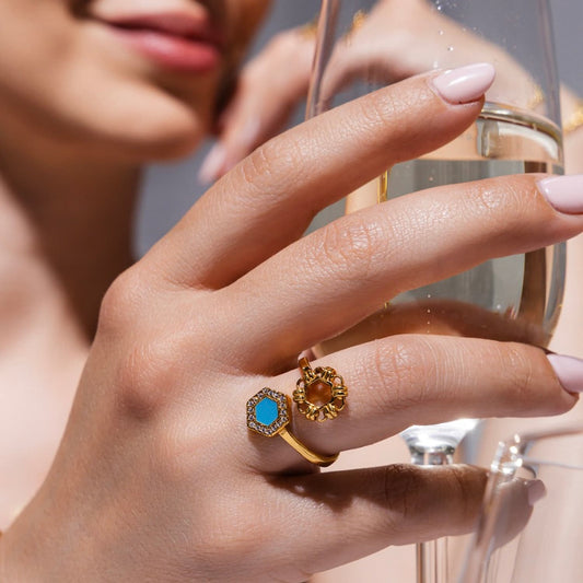 Deco Statement Ring in Gold With Turquoise & Pavé