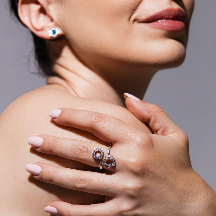 Deco Statement Ring in Silver With Pavé