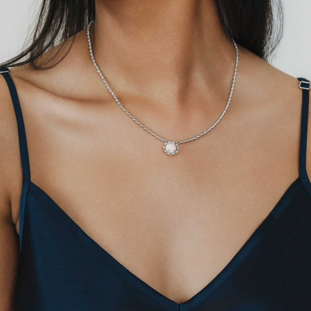 Gemma Necklace in Silver with Pink Coral