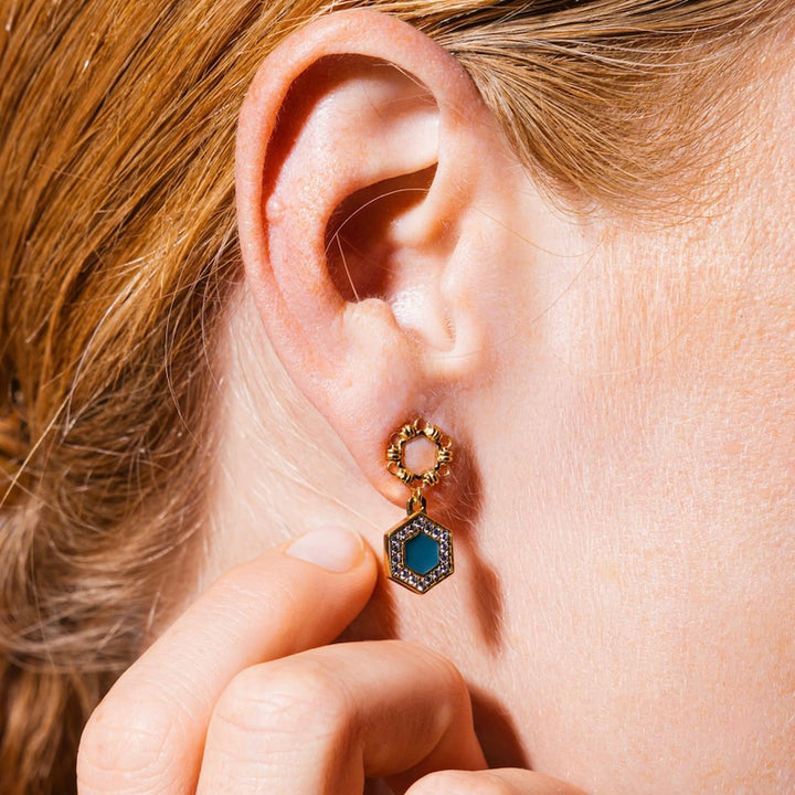 Deco Statement Earrings in Gold With Green & Pavé