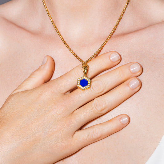 Deco Pendant in Gold With Blue, Turquoise & Pavé