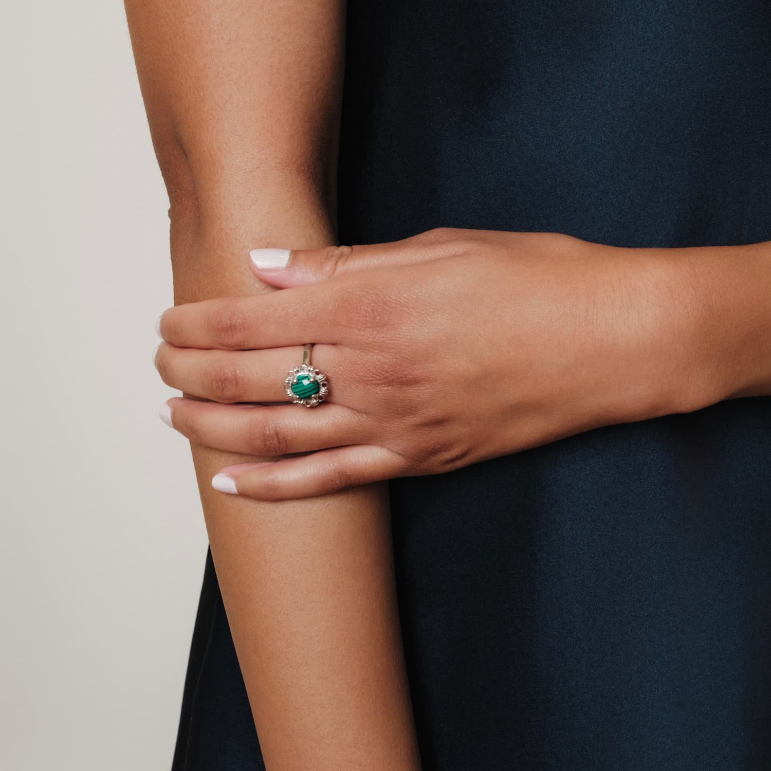 Gemma Ring in Silver with Malachite