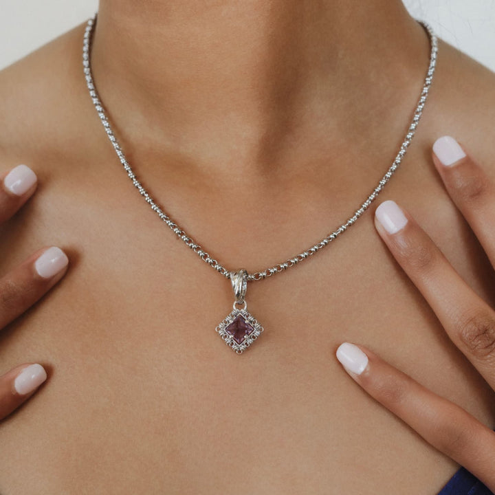 Quadra Pendant in Silver with Amethyst, Small