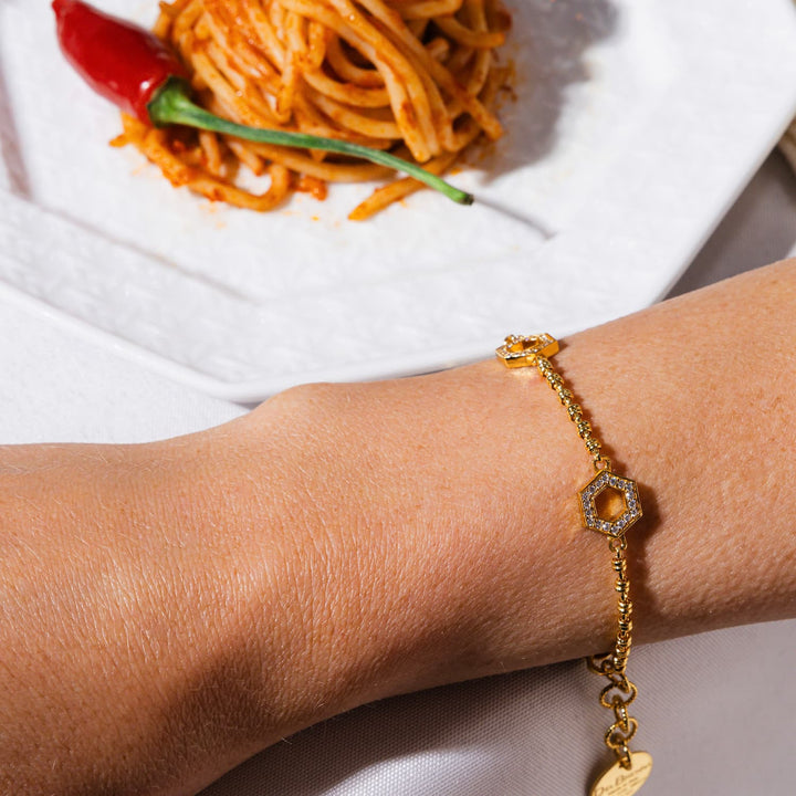 Deco Statement Bracelet in Gold With Pavé