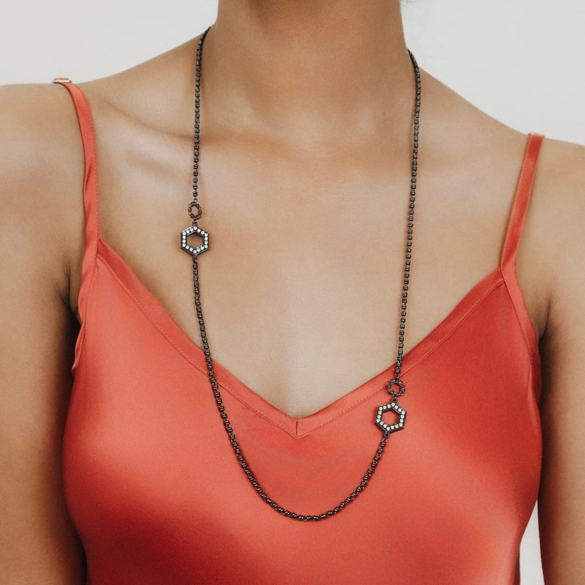 Super Deco Necklace in Black With Pavé