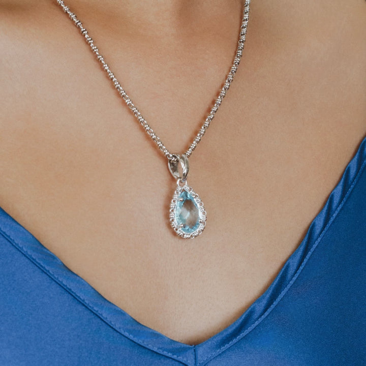 Drop Pendant in Silver with Blue Topaz, Small