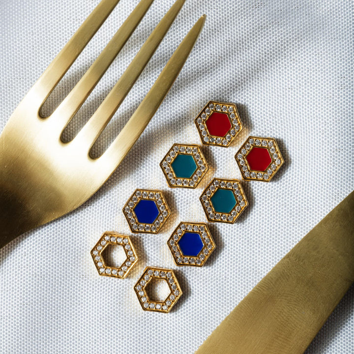 Deco Stud Earrings in Gold With Blue & Pavé