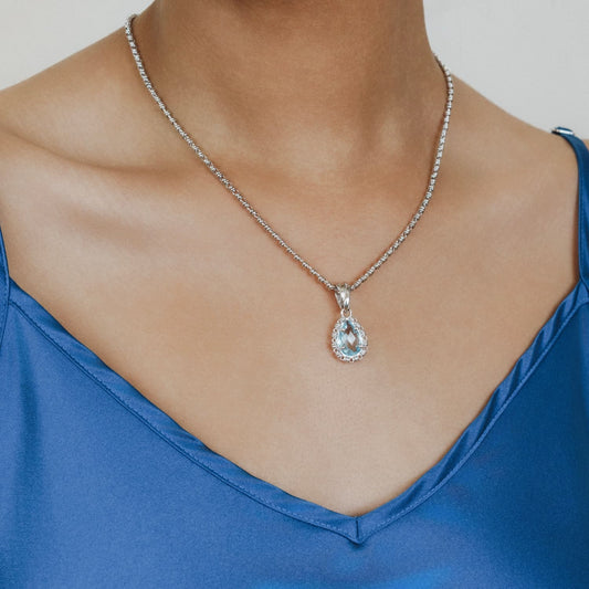 Drop Pendant in Silver with Blue Topaz, Small